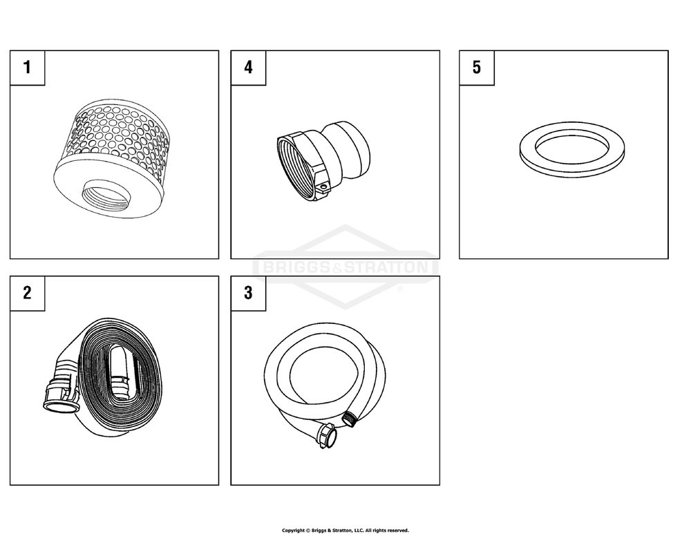 Accessories / 6237-00 - Hose, 2-Inch Npt Threaded Inlet/Outlet / Hose Group (318679) Diagram and Parts List for 073022-1  Briggs and Stratton Water Pump